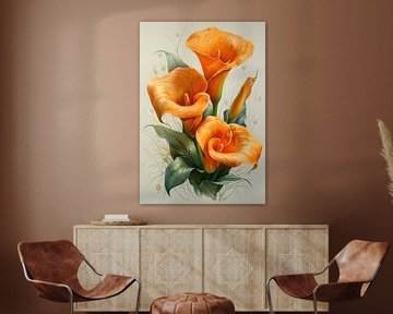 Oranje calla lelies met elegante groene bladeren van Art & Soul Creations
