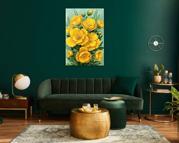 Levendige gele bloemen tegen groene achtergrond van Art & Soul Creations