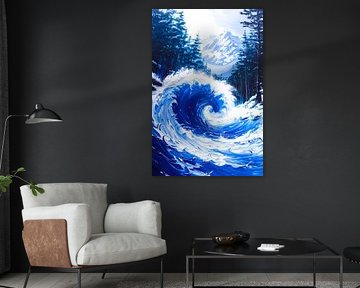 Dynamic Wave and Snowy Mountains Art print by Art & Soul Creations