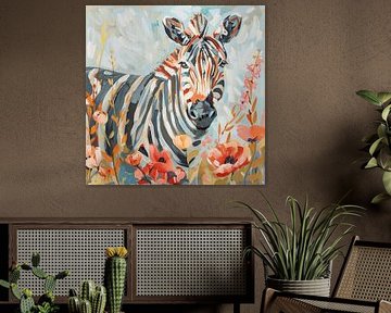 Zèbre avec fleurs sur Poster Art Shop