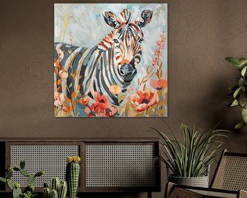 Zebra met bloemen van Poster Art Shop