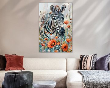 Zebra met bloemen van Poster Art Shop