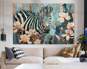 Zebra met bloemen van Poster Art Shop