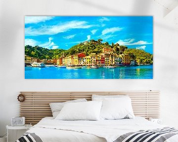 Portofino dorp, panoramisch uitzicht. Ligurië, Italië van Stefano Orazzini