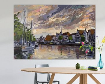 Schilderij Zeilboten in Haarlem van Anton de Zeeuw
