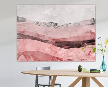 Zen kunst. Abstract landschap in Japanse stijl in grijs en roze. van Dina Dankers