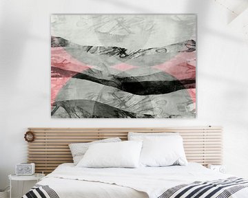 Zen kunst. Abstract landschap in Japanse stijl in roze en grijs van Dina Dankers