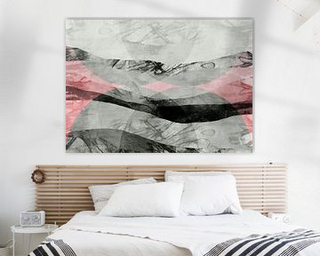 Zen kunst. Abstract landschap in Japandi stijl in roze en grijs van Dina Dankers