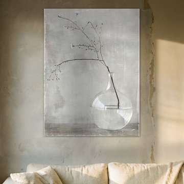 Still life with a vase and a sprig of blossoms in Japandi style by Japandi Art Studio