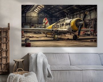 Oud retro vliegtuig in de hangar van Animaflora PicsStock