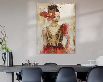Portrait in red and gold, collage style