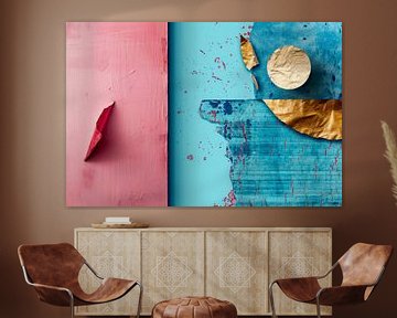 Abstract, schilderij, blauw en roze van Joriali Abstract