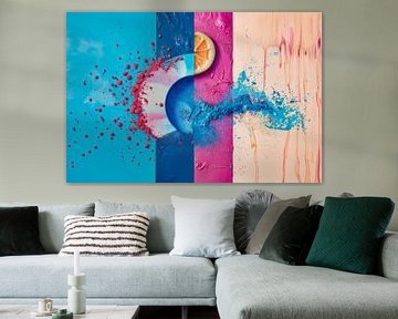 Abstract, mixed media, blauw en roze #4 van Joriali Abstract