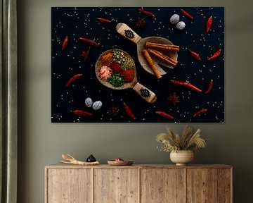 Herbs and spices on wooden spoons by Francis Dost