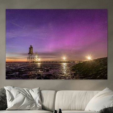 Noorderlicht bij vuurtoren Obereversand