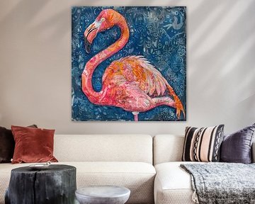 Schilderij Kleurrijke Flamingo van Abstract Schilderij