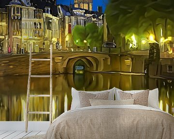 Schilderij Domtoren gezien met de Zandbrug en Oudegracht van Anton de Zeeuw