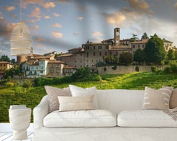 Neive village skyline and Langhe vineyards, Italy by Stefano Orazzini