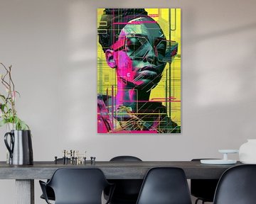 Neonkleurig portret van een vrouw van Poster Art Shop