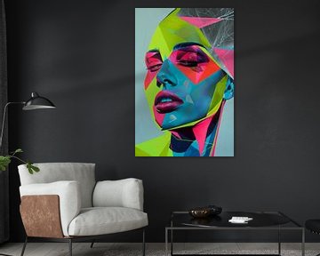 Neonkleurig portret van een vrouw van Poster Art Shop