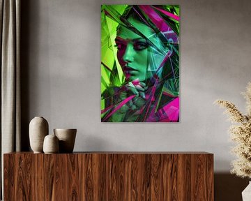 Neonkleurig portret van een vrouw van Poster Art Shop