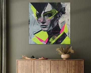 Neonkleurig portret van een vrouw van Poster Art Shop