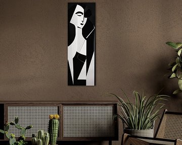 Abstract portret van een vrouw in zwart-wit van Poster Art Shop