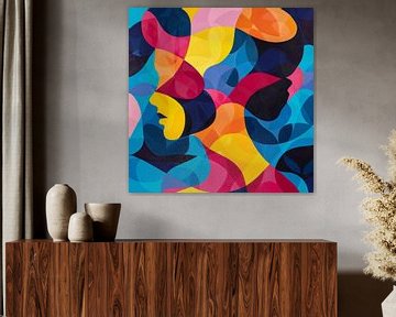Abstract portret van een vrouw in kleurrijke geometrische vormen van Poster Art Shop