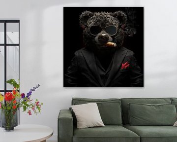Zwarte knuffelbeer - teddybeer met sigaar en zonnebril van TheXclusive Art