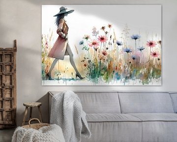 Frau zwischen Wildblumen