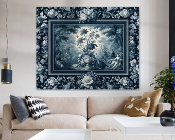 Stilleven in Delfts blauwe kleuren met jouy de toile patroon van Dutch Art Works