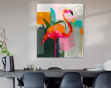 Kleurrijke roze flamingo, hippe illustratie van Studio Allee