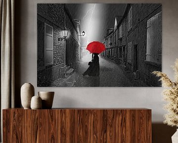 De vrouw met de rode paraplu.