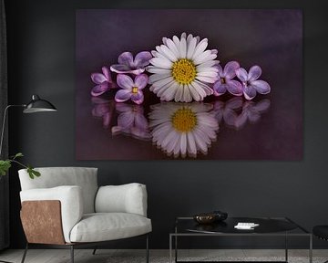 Beautiful still life with daisies and lilac blossoms by Angelika Beuck