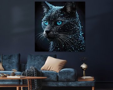 Digitale Mystiek: Abstract Portret van een Zwarte Kat van Retrotimes