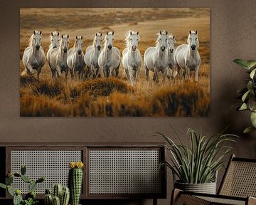 Kudde witte paarden panorama van TheXclusive Art