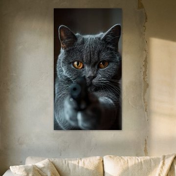 Katze mit Gewehr stehend panorama von TheXclusive Art