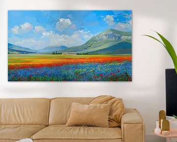 Bloemenveld italië olieverf panorama van TheXclusive Art