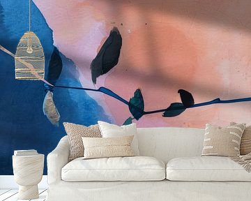 Abstraktes Aquarell in Blau und Terrakotta von Japandi Art Studio