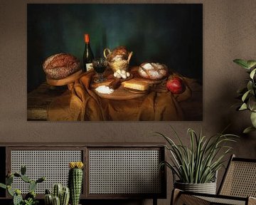 Stilleven met brood,granaatappel,parmezaan, van Saskia Dingemans Awarded Photographer