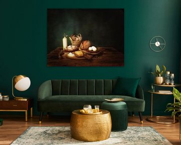 Romantic still life with bread,eggs,cheese and milk. by Saskia Dingemans Awarded Photographer