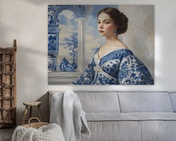 Een portret van een Delfts blauwe vrouw van Jolique Arte