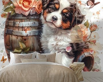 dogs-cats-birds-wine-barrel-butterflies-flowers by Gelissen Artworks