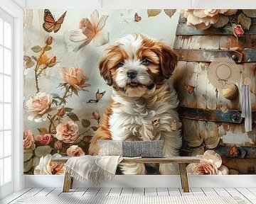 dogs-cats-birds-wine-barrel-butterflies-flowers by Gelissen Artworks