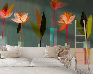 Colourful still life with flowers, abstract by Studio Allee
