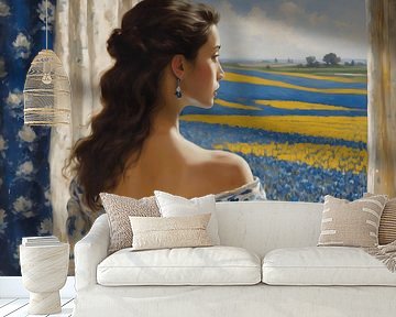 Porträt einer Dame in einem delfterblauen Kleid von Jolique Arte