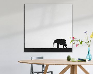 Silhouet van olifant in zwart-wit van Poster Art Shop