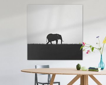 Silhouet van olifant in zwart-wit van Poster Art Shop