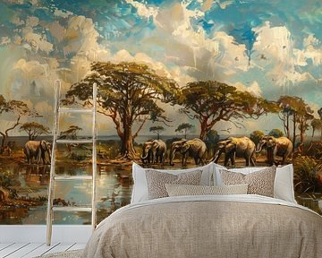 Sereniteit in de Savanne - Olifanten bij de Waterkant