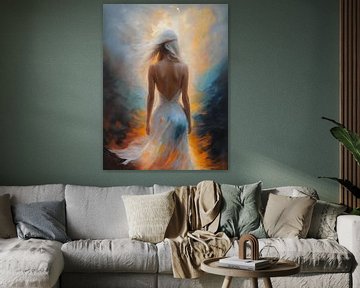 Waar licht water en vuur samenkomen een portret van een vrouw van Jolique Arte